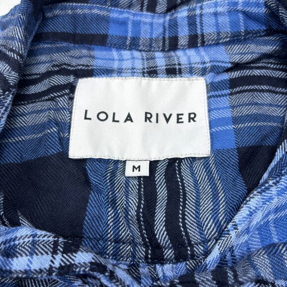 Blue & Black Plaid Button-Up Long Sleeve Shirt By Lola River Size M - Picture 4 of 10
